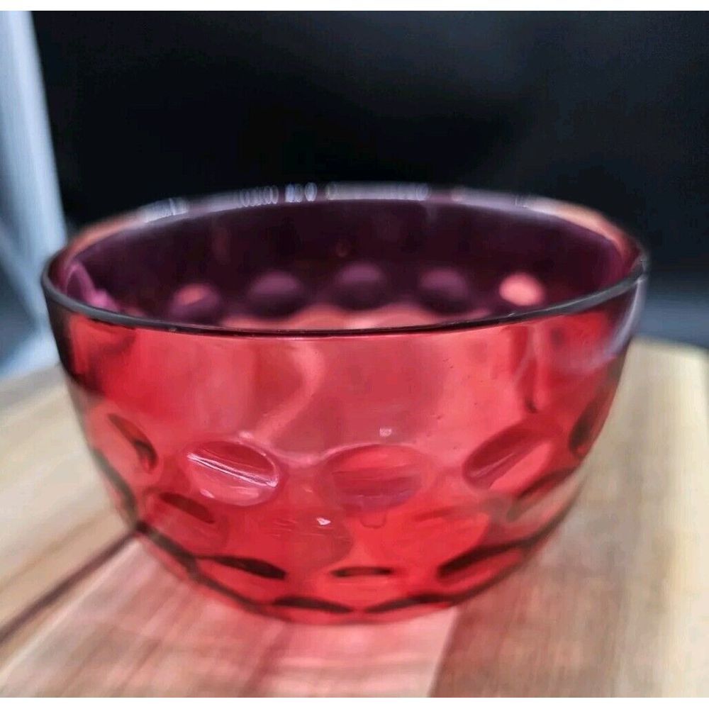 Vinage Ruby Red Thumbprint Glass Bowl Candy Dish